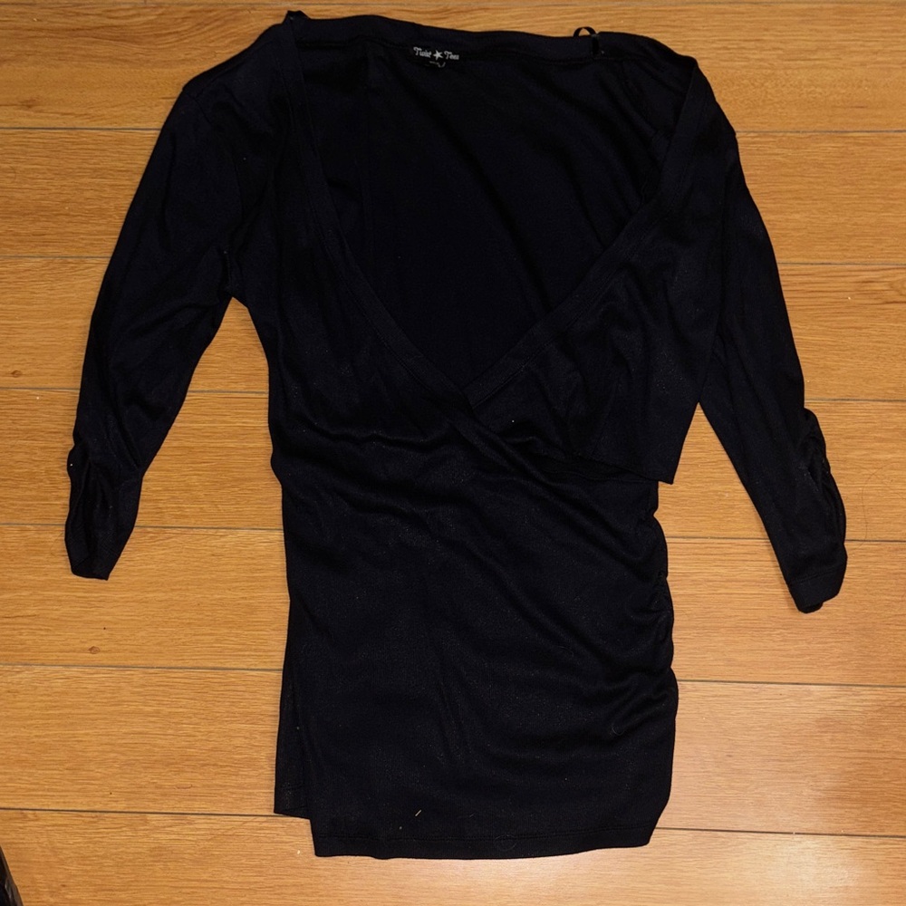 Black Wrap-Front Blouse with Side Ruching